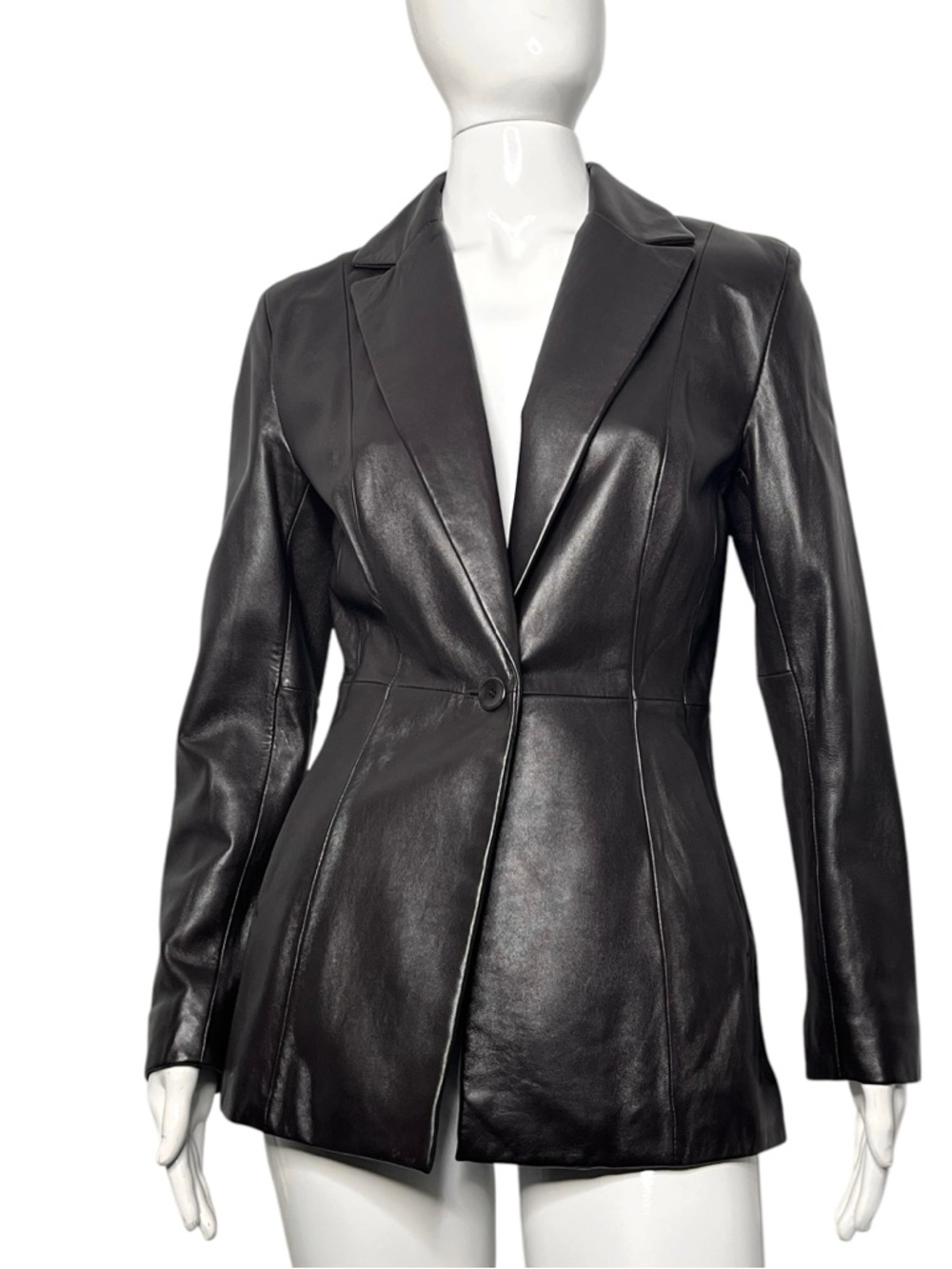 Vintage Cache Chocolate Brown Tailored Single Button Leather Blazer Jacket Sz 2